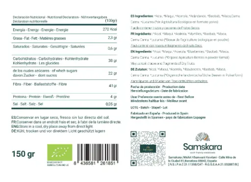 8 Super Berry Fruit Powder | Blend of Baobab, Camu Camu, Lucuma, Acerola, Blueberry, Maqui, Acai, Maca | Organic BIO