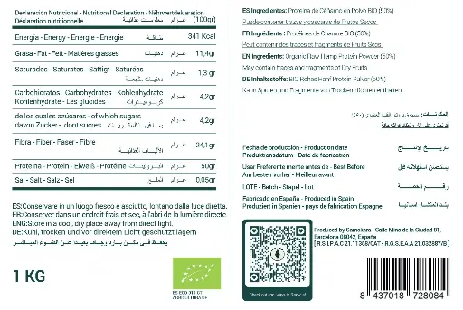 Hemp Protein Powder (50%) | Raw Cold-pressed Alkaline | EU Origin | Organic BIO