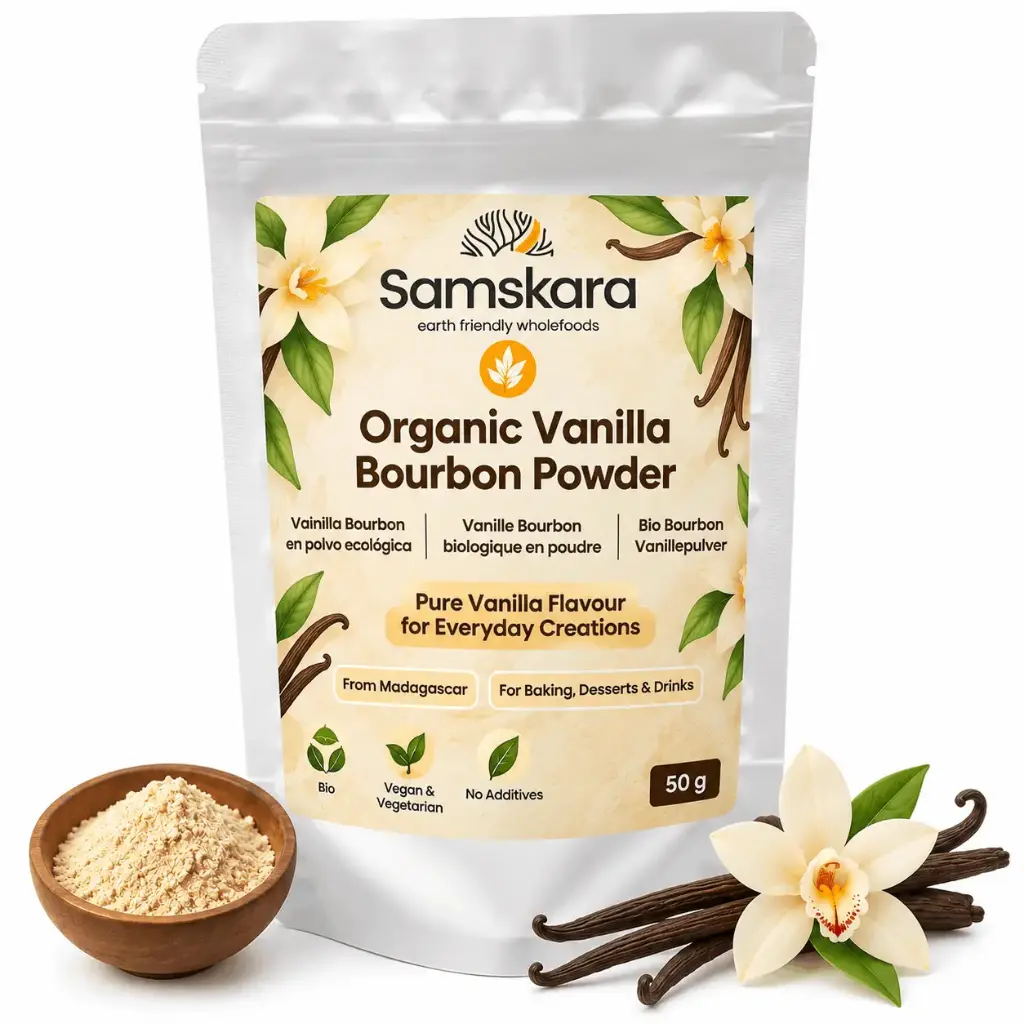BOURBON VANILLA EXTRACT POWDER | Organic BIO | Madagascar Vanilla Planifolia + for Baking, Desserts, Coffee & Drinks + 50g