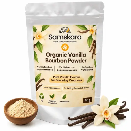 BOURBON VANILLA EXTRACT POWDER | Organic BIO | Madagascar Vanilla Planifolia + for Baking, Desserts, Coffee & Drinks + 50g