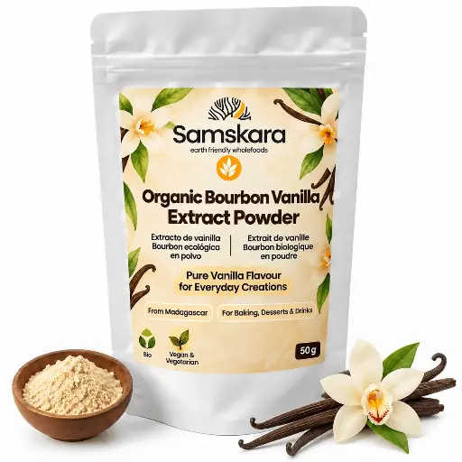 BOURBON VANILLA EXTRACT POWDER | Organic BIO | Madagascar Vanilla Planifolia + for Baking, Desserts, Coffee & Drinks + 50g